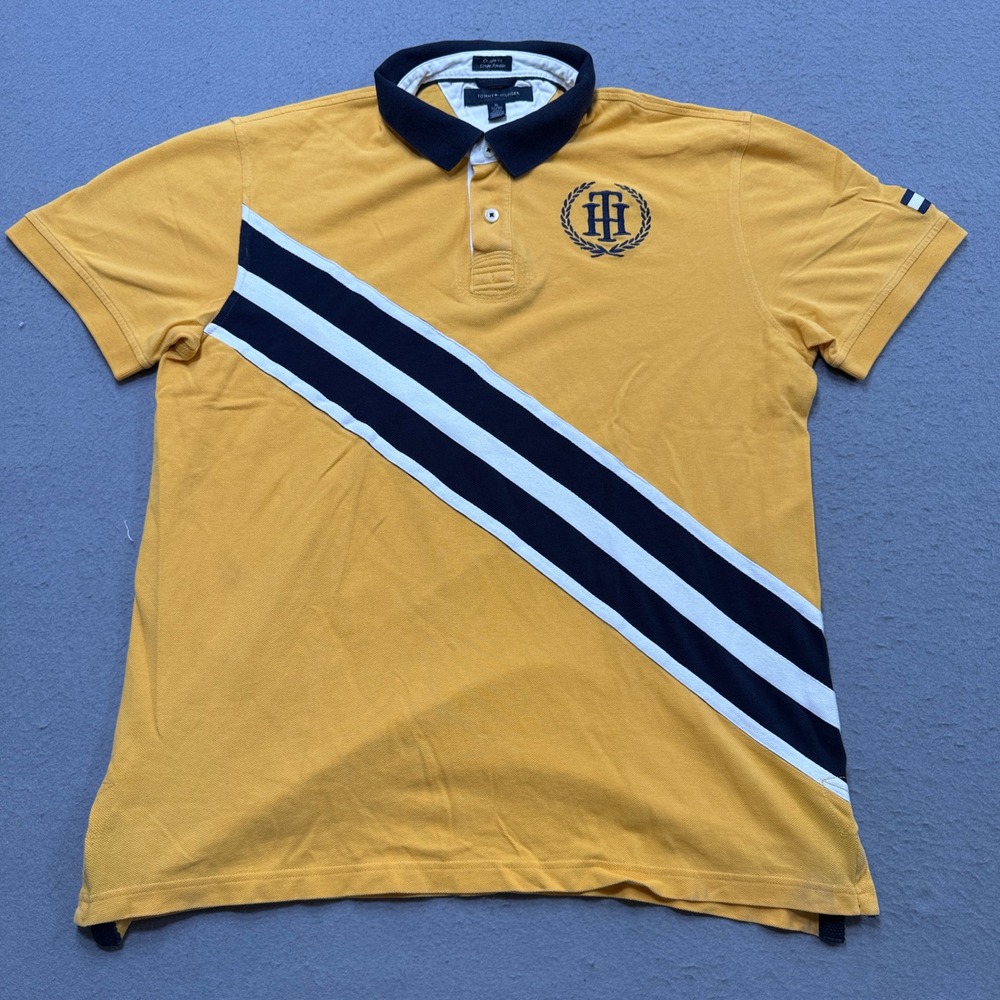 Tommy Hilfiger Polo Shirt Men's XL Yellow Custom Fit Cotton Athletic Sportswear
